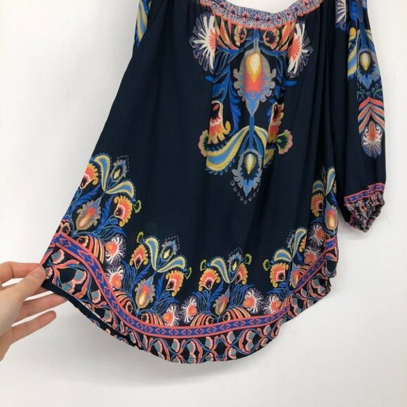 Jealous Tomato navy coral boho printed off shoulder blouse XS - Picture 6 of 11